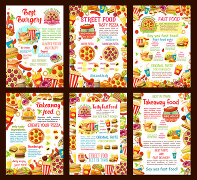 Fastfood restaurant menu vector posters