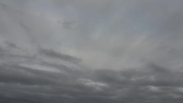 雨がやっと止みましたが、灰色の雲が拡がります。カラスが横切り、この後、雨降りました。タイムラプス動画