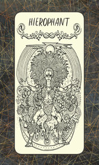 Hierophant. The Magic Gate tarot deck card. Fantasy engraved illustration with occult mysterious symbols and esoteric concept, vintage background