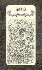 Fool. The Magic Gate tarot deck card. Fantasy engraved illustration with occult mysterious symbols and esoteric concept, vintage background