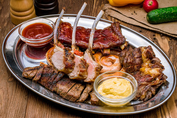 assorted beer sausages and meat sauces