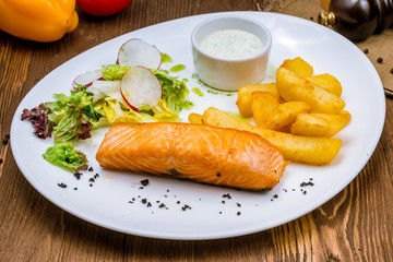 Salmon steak on the grill