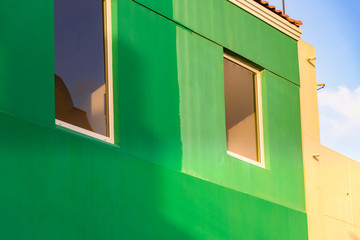 Colorful building against blue sky in Oranjestad