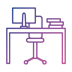 office workplace with computer scene icons vector illustration design