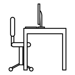 office workplace with computer scene icons vector illustration design