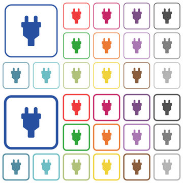 Power connector outlined flat color icons