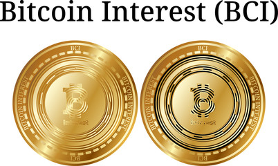 Set of physical golden coin Bitcoin Interest (BCI)