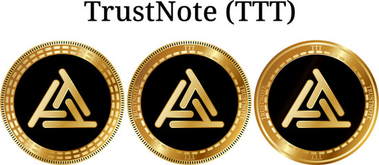 Naklejka premium Set of physical golden coin TrustNote (TTT)