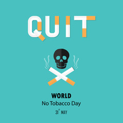 Human skull and cigarette.Quit Tobacco vector logo design template.May 31st World no tobacco day.No Smoking Day Awareness Idea Campaign.Vector illustration.