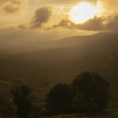 View of the Maleny mountains hinterlands, Sunshine Coast in the late afternoon.