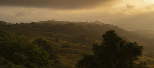 View of the Maleny mountains hinterlands, Sunshine Coast in the late afternoon.