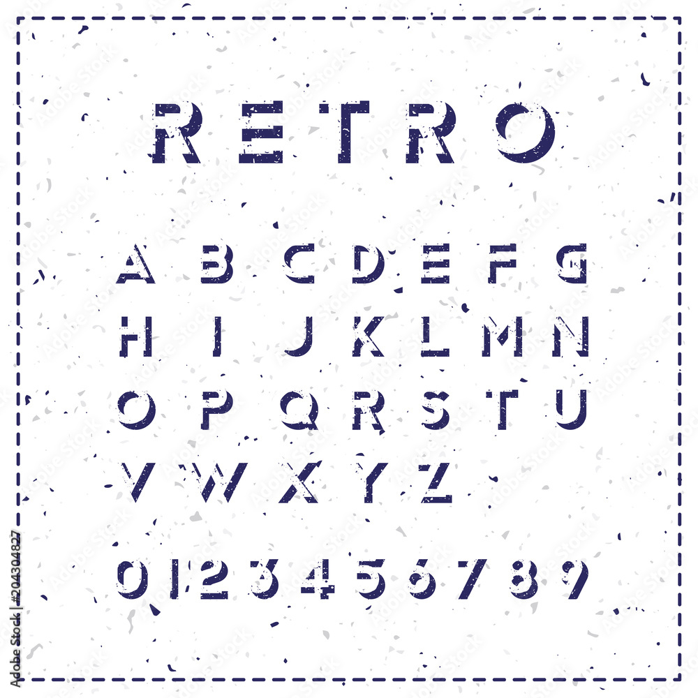 Poster retro alphabet with texture. a set of fonts with numbers in the old style. flat vector illustration 