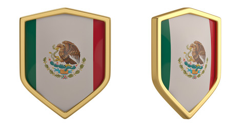 Mexico flag shield symbol isolated on white background. 3D illustration.