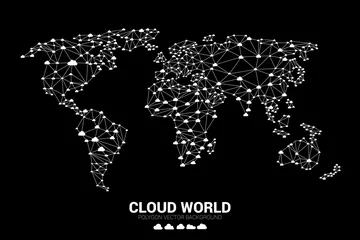 Cloud-Netzwerk Weltkarte Wireframe-Polygon-Punkt-Verbindungslinie: Konzept des Cloud-Computing © Panithan