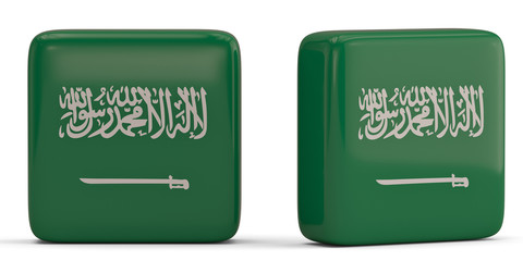 Saudi Arabia flag square symbol isolated on white background. 3D illustration.