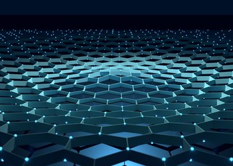 Obraz premium Perspective view on honeycomb. Hexagon pattern background. Isometric geometry