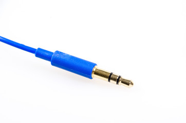 Blue aux cable isolated on white background