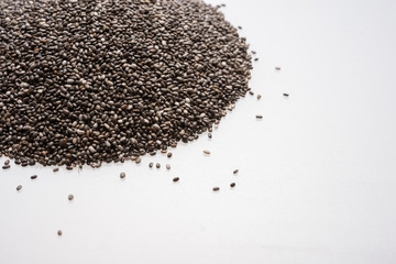 Chia seeds isolated with white background. Healthy superfood.