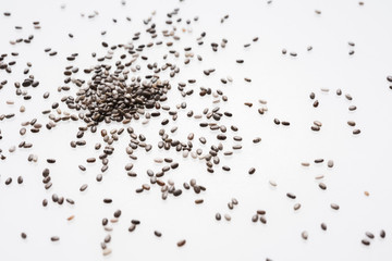 Chia seeds isolated with white background. Healthy superfood.