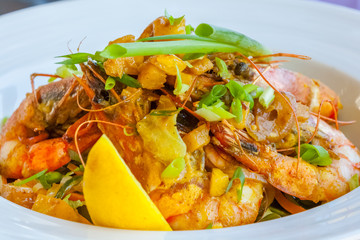 gambas et légumes poêlés 