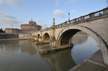 Fototapeta na wymiar Castel Sant'Angelo; bridge; waterway; reflection; river