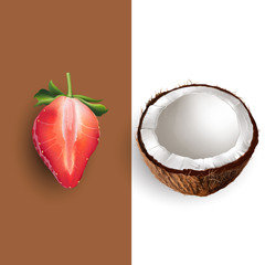 Coconut and strawberry. Vector illustration