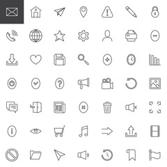 Web essentials outline icons set. linear style symbols collection, line signs pack. vector graphics. Set includes icons as Email, House, Send mail, Location, Warning, Phone call, World grid, Star