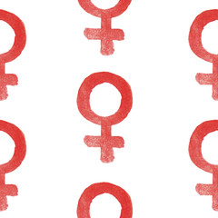 Feminist symbol pattern. Red Venus sign.