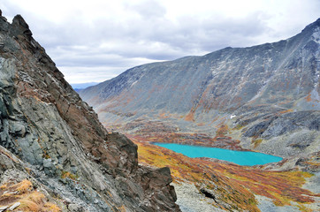Russia, Altai mountains, overlooking of lake of Acchan (Akchan) from pass Kuiguk (Kuyguk)