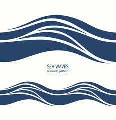 Marine seamless pattern with stylized blue waves on a light back