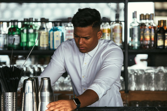 Bartender prepares cocktail