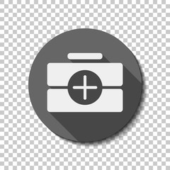 first-aid kit, simple icon. White flat icon with long shadow in