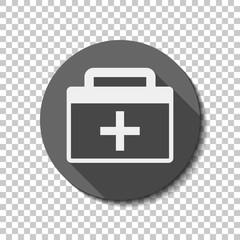 first-aid kit, simple icon. White flat icon with long shadow in