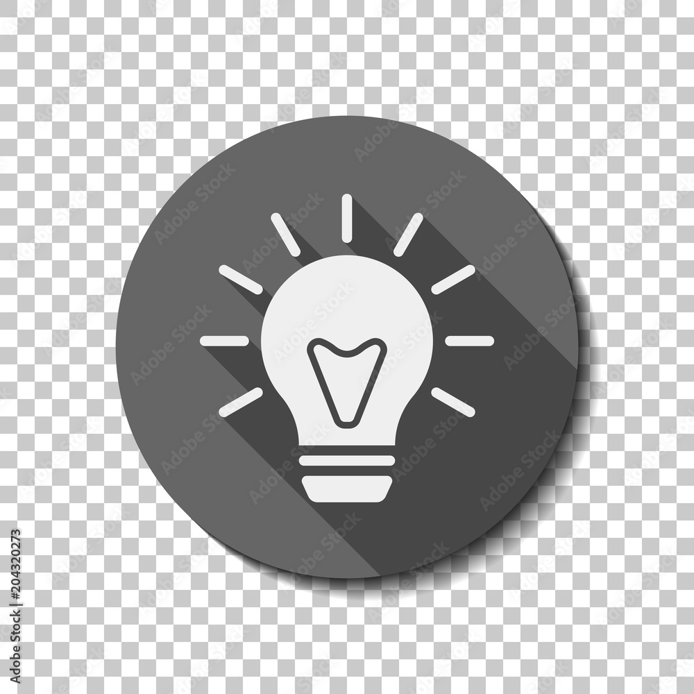 Poster old bulb with light. simple single icon. white flat icon with lo