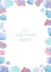 A frame with watercolor clouds. Greeting card template isolated on white background.