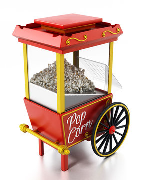 Vintage popcorn cart isolated on white background. 3D illustration