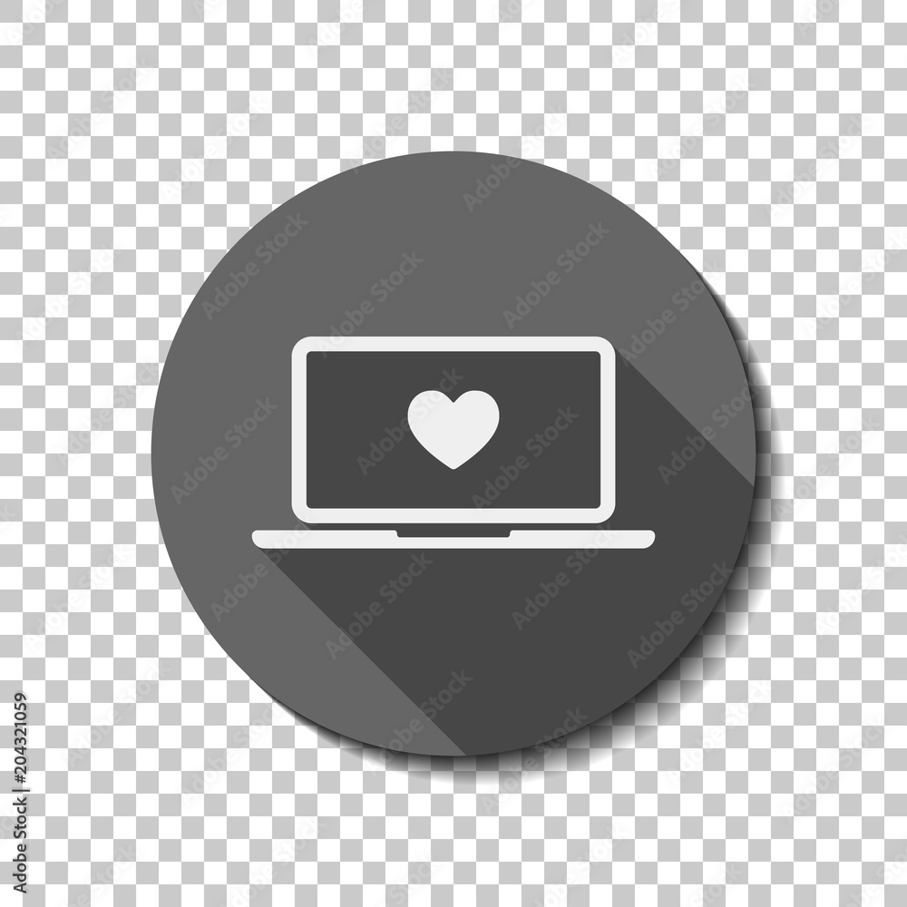 Poster laptop or notebook computer with heart on screen. simple icon. w
