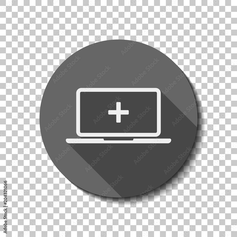 Poster laptop or notebook computer with medical cross on screen. simple