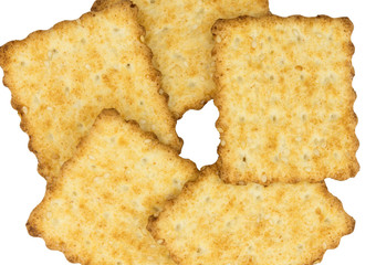 Top view of soda crackers isolated on white