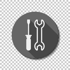 Repair service, wrench and screwdriver, tools. White flat icon w