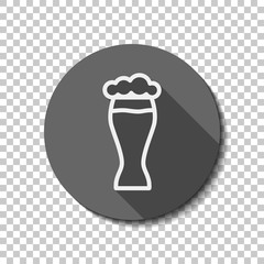Beer glass. Simple linear icon with thin outline. White flat ico