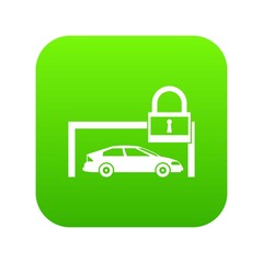 Car and padlock icon digital green