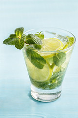 Mojito cocktail with lime and mint.