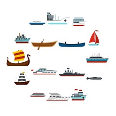 Sea transport set flat icons