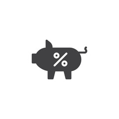 Piggy bank with percent sign vector icon. filled flat sign for mobile concept and web design. Savings simple solid icon. Symbol, logo illustration. Pixel perfect vector graphics