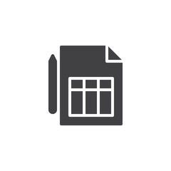 Document file and pen vector icon. filled flat sign for mobile concept and web design. Form solid icon. Symbol, logo illustration. Pixel perfect vector graphics