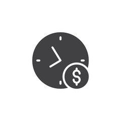 Time is money vector icon. filled flat sign for mobile concept and web design. Coin dollar and clock simple solid icon. Symbol, logo illustration. Pixel perfect vector graphics