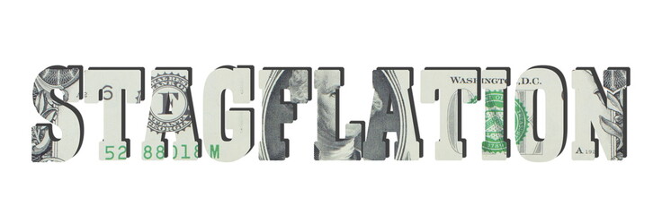 stagflation. American dollar banknotes. Money texture. Isolated on white background