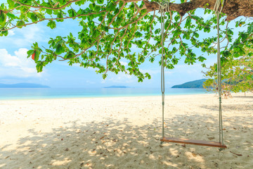 Bruer Island, amazing island from southern of Myanmar. A stunning seascape with turquoise water and white sand beach against blue sky at Bruer Island. Panoramic view