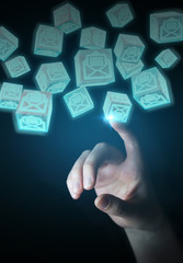 Businesswoman using floating cube emails 3D rendering